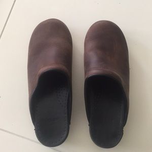 Dansko brown leather open back clog